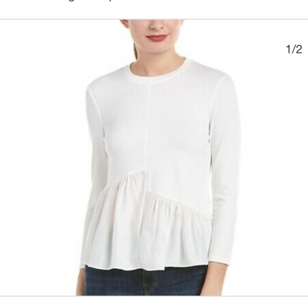 Rebecca Taylor Assymetric Hem Silk Trim Top